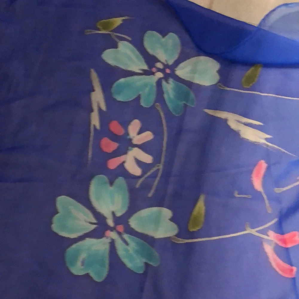 Blue ombré sheer floral scarf